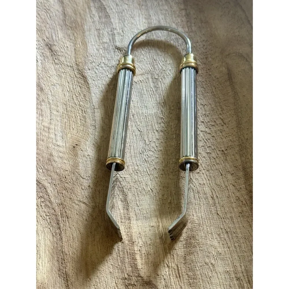 Precioza Platery Vintage Ice bucket Tongs Silver Ribbed With Gold Accents